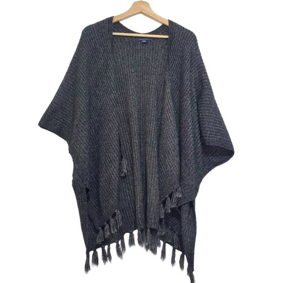 AEO | Fringe Cardigan Poncho Open Front Sweater OS - Picture 1 of 11